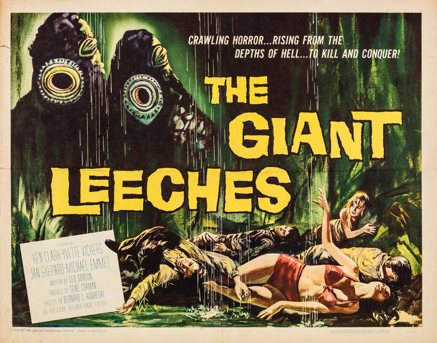 Attack of the Giant Leeches (1959) Sci-Fi Ken Clark DVD Public Domain Disc Only
