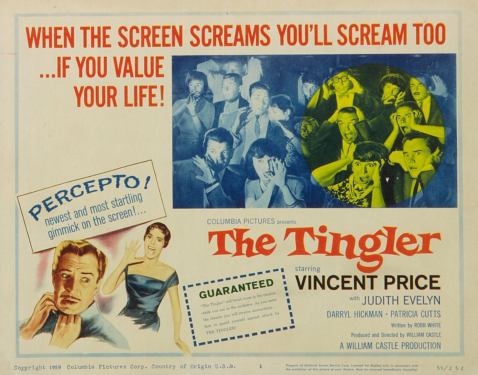 The Tingler (1959) Horror Vincent Price DVD Public domain film (Disc Only)