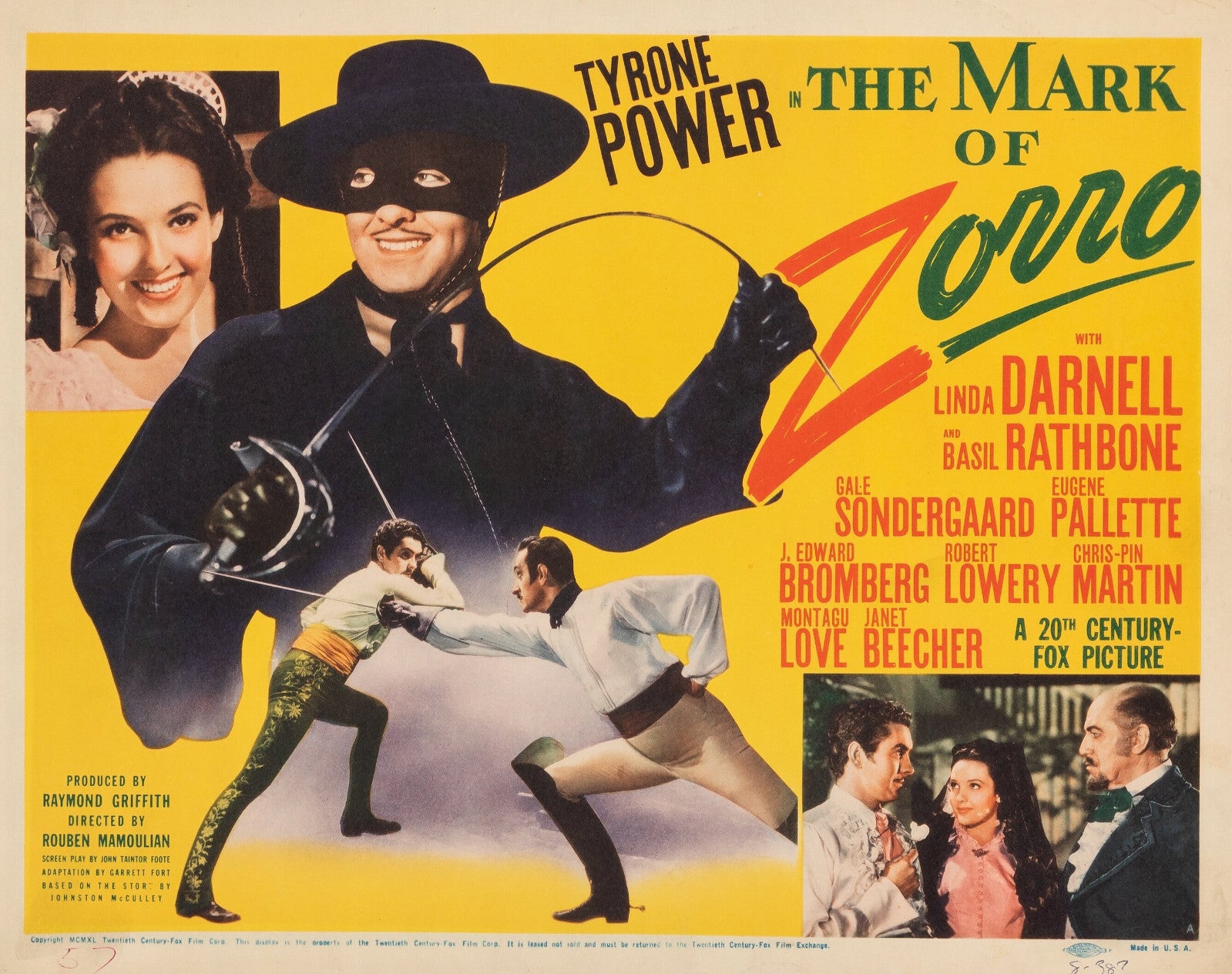 The Mark of Zorro (1940) Adventure Tyrone Power DVD Public domain film Disc Only